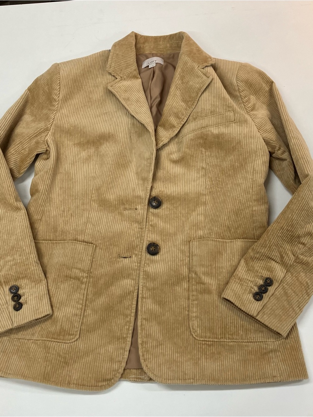Women's Tan 2 Corduroy Blazer Jacket - Casual Tailored Style classic preppy Loft